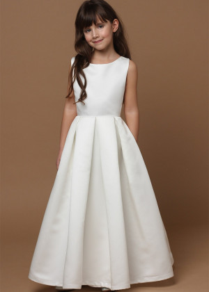 Simple Satin V Back Flower Girl Dress